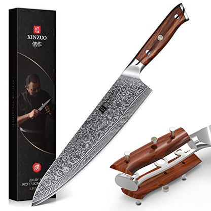 XINZUO 10 Inch Damascus Chef Knife Kitchen Knife Sharp Gyuto Knife Stainless Steel Fashion Professional Chef's Knife with Rosewood Handle - size: 10 inch Chef Knife