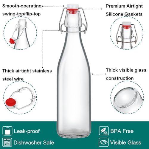 ZEBEIYU Swing Top Glass Bottles 16oz,Glass Beer Bottles With Airtight Caps for Home Brewing,Kombucha, 2nd Fermentation, Water Kefir, Beverages, Soda, Oils, Vinegar, Limoncello（6 Pack