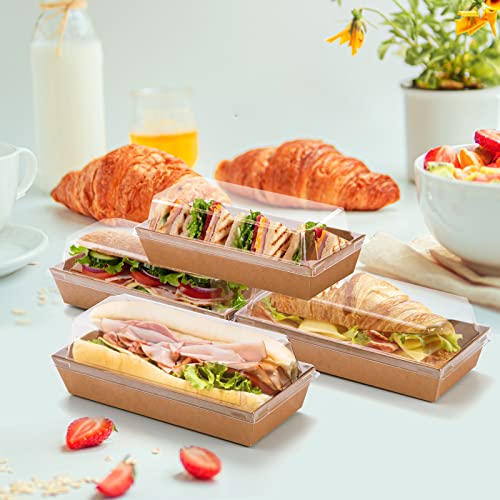 Dicunoy 100 Pack Disposable Sandwich Containers with Clear Lids, Paper Sushi To Go Containers, Rectangle Swiss Roll Cake Boxes for Craft Dessert, Waffle, Cookie, Breads, Pastry, Food Truck Business