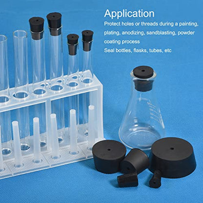 MECCANIXITY Rubber Tapered Plug 13mm to 17mm with Hole Test Tubes Bungs Stopper Black for Lab Home 5 Pieces - size: 13mm - 17mm