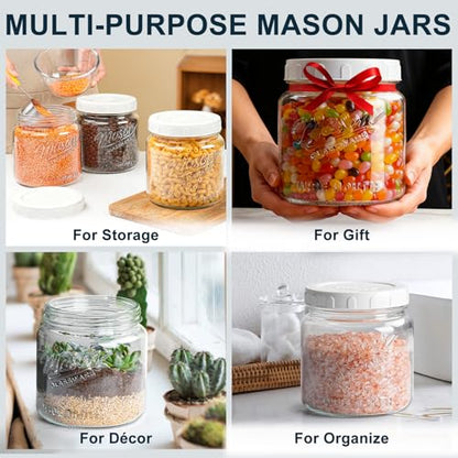 2 Pack Glass Jar with Lid, Half Gallon Mason Jar Wide Mouth for Pantry Storage, Flour, Pasta, Cookie, Candy, Fermenting, Pickle - Airtight Glass Storage Jars for Fridge w 2 Scale Marks(64 Oz)