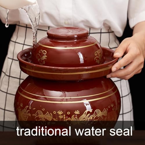 Traditional Sichuan Ceramic Pickle Jar - Water Seal Airlock Lid Fermentation Crock for Pickling, Kimchi, and Sauerkraut(Size:8KG) - size: 8KG
