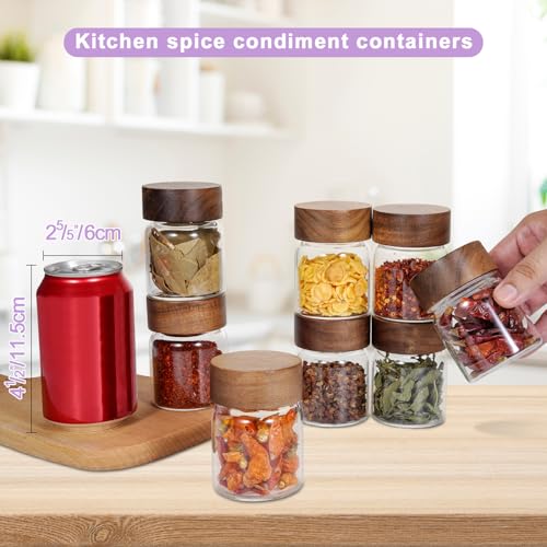 4 oz Glass Spice Mason Jars with Screw Wood Lid 8 pcs Airtight Small Glass Jars Seasoning Herb Containers Food Storage Canister for Sugar Coffee Bean Ground Pantry Cookies Salt (4oz(118ml)*8 pack) - color: 4oz(118ml)*8 pack