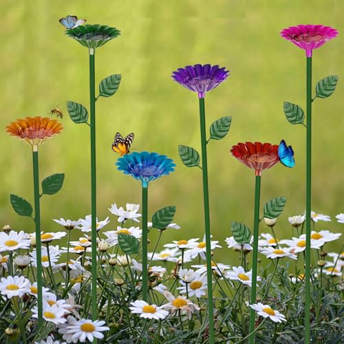 6 Pack Bee Watering Station, Bee Bath for Garden Metal Bee Water Feeder with Flower Design, Colorful Butterfly Bee Bath Bowl for Outdoor Garden Yard Decor - color: 6 Pack(Red,Green,Blue,Yellow,Purple,Deep Red)