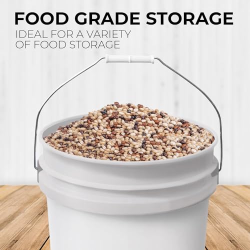 6.5-Gallon White Bucket Pail Container with Lid | Food Grade | Heavy-Duty Approx 90 MIL Extra Durable | Metal Handles with Plastic Grip | Multi-Use | Easy Stack and Store | BPA Free - 1 Pack - color: White - 6.5 Gallons, size: 1 Packs