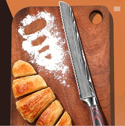 Bread Knife, 8 inch Serrated Knife, German Stainless Steel Bread Knife for Homemade Bread, Razor Sharp Edge for Efficient Slicing Sourdough Bread, Bagels, Cake