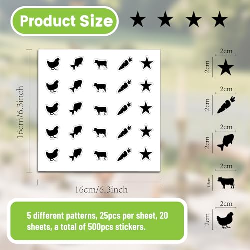 500Pcs Food Choice Stickers Meal Stickers for Food Chicken Fish Cow Carrot Stars Pattern 0.8 Inch Black Wedding Menu Indicator Decal Plastic Waterproof Label for Place Cards Party Supplies - color: Black-1