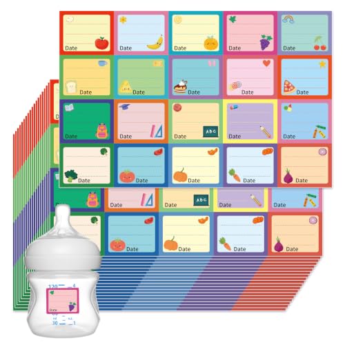 600 Pack Baby Bottle Labels for Daycare, Waterproof Labels for Bottles, Multicolor Fruit Designs, School Name Tags Stickers for Kids Daycare Essentials - color: Fruit