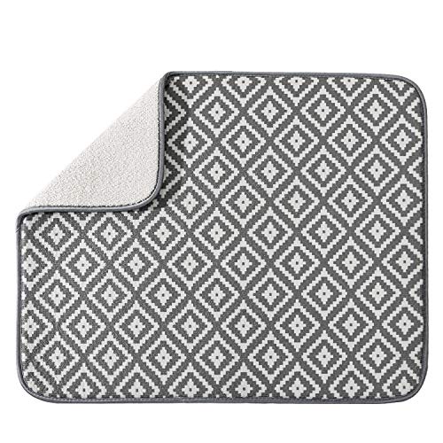 SUBEKYU Microfiber Dish Drying Mat for Kitchen Counter, Absorbent Dishes Drainer/Rack Pad for Countertop, 19.2 by 15.8 Inches (Rhombus), Grey, 1 Pack - color: Dark Grey 1P 19.2*15.8