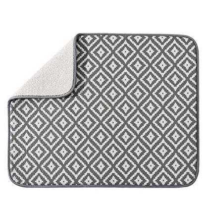 SUBEKYU Microfiber Dish Drying Mat for Kitchen Counter, Absorbent Dishes Drainer/Rack Pad for Countertop, 19.2 by 15.8 Inches (Rhombus), Grey, 1 Pack - color: Dark Grey 1P 19.2*15.8