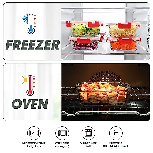 VERONES 12 Packs Glass Food Storage Containers Set, Airtight Glass Lunch Containers, Glass Meal Prep Containers with Lids,Exclusive of BPA, for Microwave, Oven, Freezer & Dishwasher Friendly,Red - color: Red-24