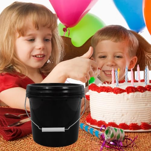 Plastic Bucket with Lid 5l Thickened Food-Grade Pail with Handle Black Sealed Container for Household Storage and Cleaning Use