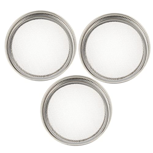 3Pcs Stainless Steel Sprouting Jar Lids Fine Mesh Strainer Lids for Canning Jars for Fresh Sprouts Wheatgrass Liquid Straining Compatible with Mouth