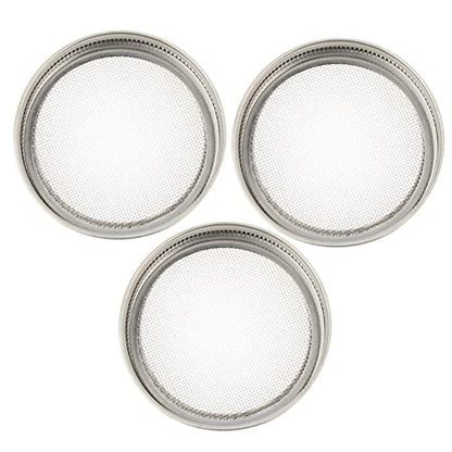 3Pcs Stainless Steel Sprouting Jar Lids Fine Mesh Strainer Lids for Canning Jars for Fresh Sprouts Wheatgrass Liquid Straining Compatible with Mouth