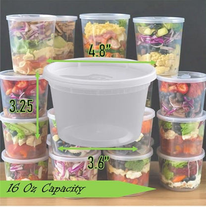 Mr Miracle 16 oz Clear Deli Containers with Lids. Pack of 12. Airtight Reusable Plastic Food and Multi-Purpose Containers. Microwave, Freezer and Dishwasher Safe - color: 12 Pack, size: 16 Ounce