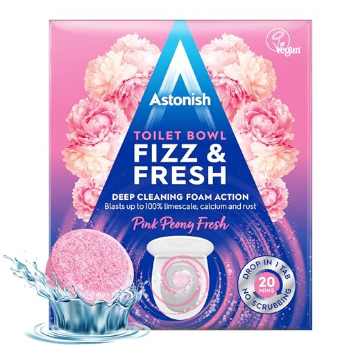 Astonish Toilet Bowl Cleaner Tablets, 8 Count – Fizzing Drop In Tabs Remove Limescale, Calcium & Rust – No Scrub Foaming Action, Vegan & Cruelty Free, Fresh Peony Scent - size: 8 Count (Pack of 1)