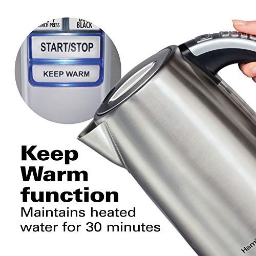 Hamilton Beach 1.7 Liter Electric Tea Kettle, Water Boiler & Heater | Fast Boiling 1500 Watts |Temp Control | Cordless Serving | Auto-Shutoff & Boil-Dry Protection | BPA Free | Stainless Steel - size: 1.8 Quarts