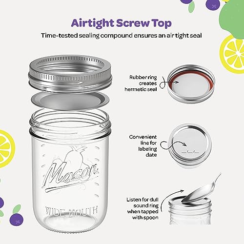 Wide Mouth Mason Jars 64 oz [3 Pack] With Mason Jar Lids and Bands, Mason Jars 64 oz - For Canning, Fermenting, Pickling - Jar Decor - Microwave/Freeze/Dishwasher Safe.