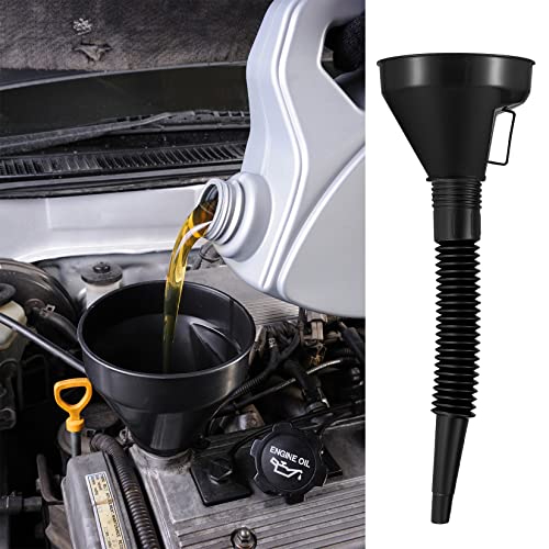 6 Pcs Automotive Funnels Set, Wide Mouth Fuel Funnels, Plastic Long Neck Oil Funnel, Flexible Right Angle Funnel, with Detachable Spout and Filter for Water/Gasoline/Coolant/Engine Oil
