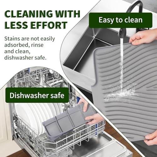 Silicone Dish Drying Mat 16x13,Food-Grade Silicone,Easy Clean Pad for Countertop Protection,Heat Resistant,Easy Clean,Non-Slip Drain Pad with Built-in Drain,Multi-Functional Use,Grey - color: Gray, size: 16" x 13"