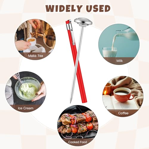 Xuhal 6 Pcs Stainless Steel Kitchen Glow Thermometer with 5 Inch Long Stem 1 Inch Dial Thermometer Milk Frothing Food for Oven Probe Meat Grill BBQ Cooking Chocolate Water (White Red) - color: White Red