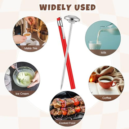 Xuhal 6 Pcs Stainless Steel Kitchen Glow Thermometer with 5 Inch Long Stem 1 Inch Dial Thermometer Milk Frothing Food for Oven Probe Meat Grill BBQ Cooking Chocolate Water (White Red) - color: White Red