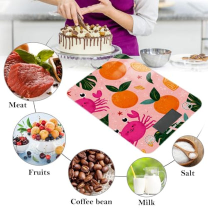 Food Scale Kitchen Digital Scale Food Ounces and Grams Dieting Baking Cooking Waterproof Glass Panels LCD Display,4 Units Scale Tare Function Pink Fruit Orange Crabs - color: Peach 27
