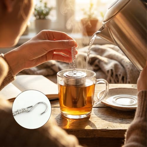 2 Pack Tea Infuser, Extra Fine Mesh Tea Steeper with Extended Chain S Hook and 2PCS Crevice Cleaning Brushes, 304 Stainless Steel Tea Strainers for Tea, Spices, Herbs & Seasonings