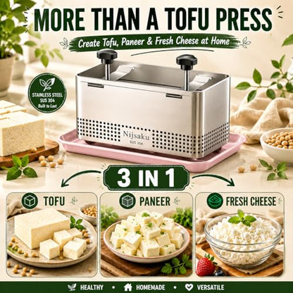 Tofu Press Stainless Steel, Paneer Maker & Cheese Press with Drip Tray and Cloth, Adjustable Tofu Maker for Extra Firm Tofu, Homemade Paneer & Vegan Cheese, BPA Free, Dishwasher Safe XL - size: 8.67 x 5.5 in