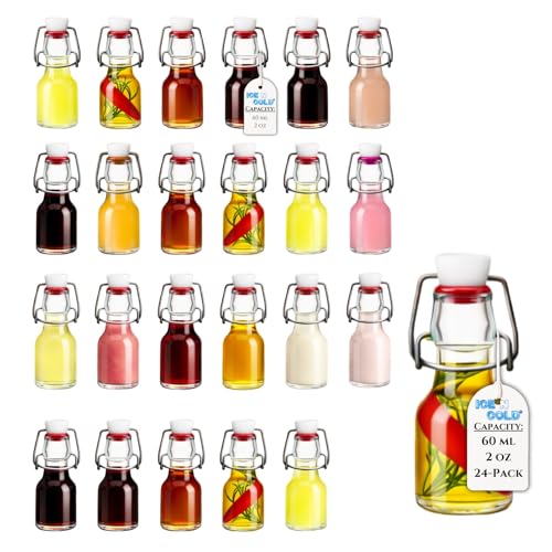 ICE N COLD Glass Swing Top Bottles | Flip Top Glass Bottles for Limoncello, Syrups, Oils, Vinegar, Extracts & Beverages | Airtight Reusable Glass Bottles (24-Pack, MINI (60ml | 2oz)) - color: 24-Pack, size: 4 Ounces