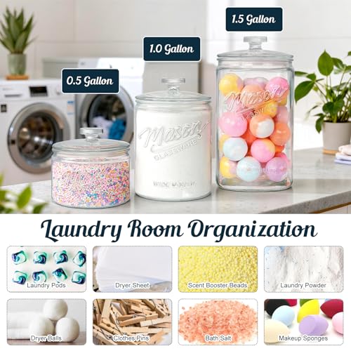 1 Gallon Glass Cookie Jar with Lid Airtight, Large Wide Mouth Sourdough Starter Jar for Baked Goods - Glass Storage Container for Pantry Organizer, Laundry Room, Flour, Dog Treats, Meal Prep
