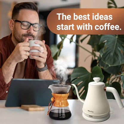 Mecity Electric Kettle Stainless Steel Gooseneck Water Kettle Water Boiler for Pour Over Coffee Fast Heating, Auto Shut Off, 27 fl oz, 1000W, Milk White - color: Milk White