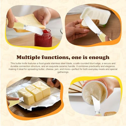 Butter Spreader Knife Set, 2-Pack Stainless Steel Cheese and Butter Knives with Ceramic Handle, Dishwasher Safe, for Soft & Hard Cheese, Jam, Cold Butter (light yellow) - color: light yellow