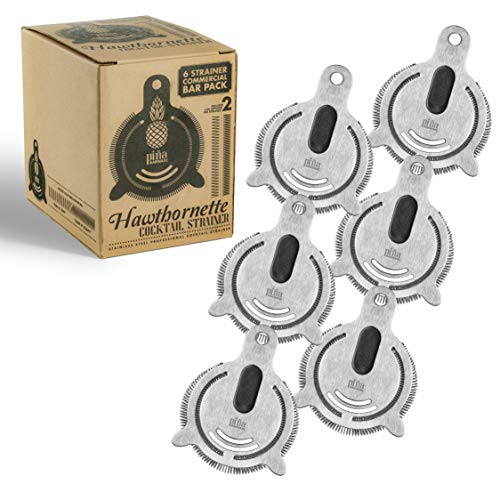 Piña Barware's The Hawthornette - Stainless Steel Commercial Hawthorne Style Cocktail Bar Strainer with Two Coils, Brushed Finish Commercial Bar Pack - color: Brushed Finish, 6 Strainer Bar Pack
