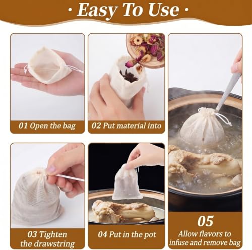 10 Pcs Muslin Drawstring Bags - Natural Unbleached Cotton Cheesecloth Bags for Tea, Coffee, Spices, Broths & More (4 x 3 Inches) - size: 10PCS