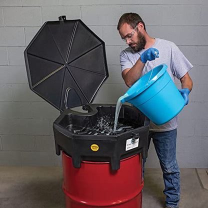 PIG Drum Funnel | Universal Poly Drum Funnel with Hinged Lid | for 55 gal. Plastic or Steel Tight-Head Drums | Black | DRM672-BK - color: Black