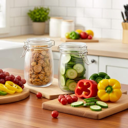 32 oz Glass Mason Jars with Airtight Lid 6 Pack, Wide Mouth Striped Canning Jars with Clip Top Lids for Kitchen Storage Pickling Snack, Nut, Candy, Salad Jams Coffee Beans - size: 32oz