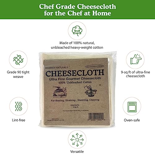 Regency Wraps 100% Cotton Ultra Fine Natural Cheese Cloth, 54 sq.ft 36" X36" 6 pcs, Chef Grade for Basting Turkey, Canning, Straining, Cheesemaking - size: 9 sq ft (Pack of 6)