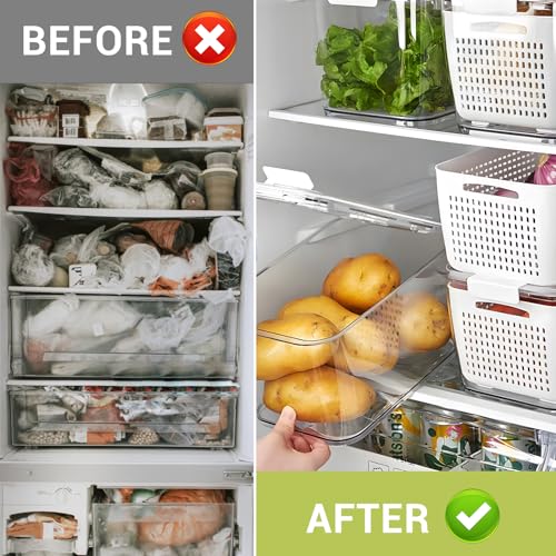 LUXEAR Fresh Container, 3PACK Produce Saver Container BPA Free Fridge Organizer for Vegetable Fruit and Salad Partitioned Food Storage Container with Vents Stay Fresh Containers Not Dishwashers Safe - color: White