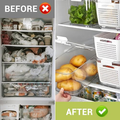 LUXEAR Fresh Container, 3PACK Produce Saver Container BPA Free Fridge Organizer for Vegetable Fruit and Salad Partitioned Food Storage Container with Vents Stay Fresh Containers Not Dishwashers Safe - color: White
