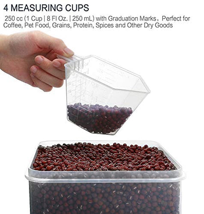 Large Food Storage Containers 5.2L (175oz), MCIRCO 4 Pieces Plastic Airtight Food Storage Containers for Flour, Sugar, Baking Supplies, with 4 Measuring Cups and 20 Labels - size: 5.2L