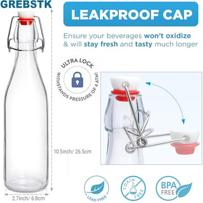 4 Pack 18OZ Swing Top Glass Bottles Set, Airtight Flip Top Lids with Replacement Gaskets for Fermenting Kombucha, Brewing Beer, Storing Oil, Juice, Vinegar, Mead
