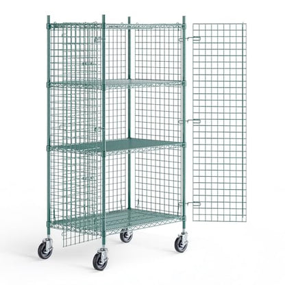 24" x 36" x 69" NSF Heavy Duty Mobile Green Epoxy Wire Shelves with Security Cage Kit, 4 Tier Metal Commercial Storage Rack with Wheels - color: Green, size: 24" x 36" x 69" with Wheels