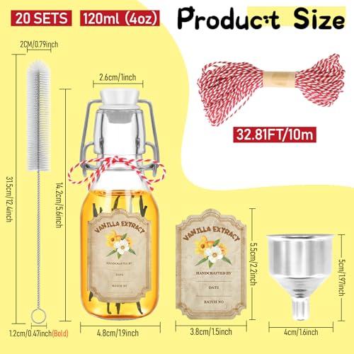 20 pack 4 oz vanilla extract bottles swing top glass bottles with lids homemade vanilla small flip top jars with airtight circle clear - color: 20PC-4OZ-Circle