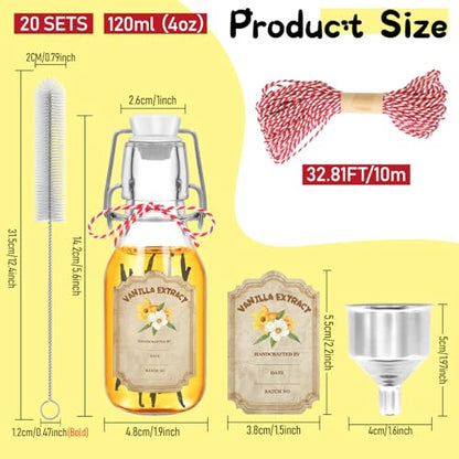 20 pack 4 oz vanilla extract bottles swing top glass bottles with lids homemade vanilla small flip top jars with airtight circle clear - color: 20PC-4OZ-Circle