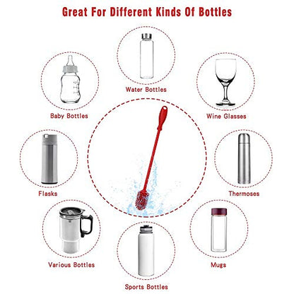 Silicone Bottle Cleaning Brush with Long Handle, BPA Free 12.5" Water Bottle Cleaner for Baby Bottles, Hydro Flask, Sports Bottle, Vase, Glassware, Perfect for Smaller Diameter Bottle Openings (Red) - color: Red