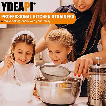 Ydeapi Fine Mesh Strainer, Stainless Steel Kitchen Strainers with Sturdy Handle, Set of 4 Metal Sieve for Food, Rice, Quinoa, Tea - 8.6", 6.3", 4.6", 2.7" - size: 8.6" + 6.3" + 4.6" + 2.7"