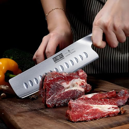 HOSHANHO 7 Inch Nakiri Knife, Japanese High Carbon Stainless Steel Chef Knife, Multipurpose Meat Vegetable Sharp Kitchen Knife with Ergonomic Pakkawood Handle - size: 7"