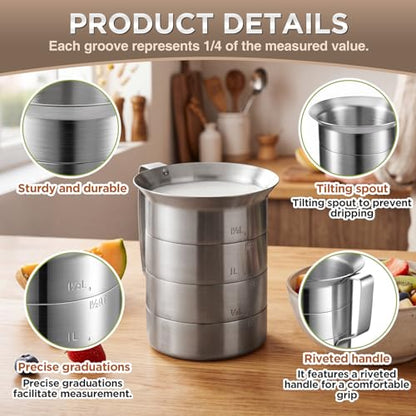 2 Pcs 2 Quart Aluminum Measure Cup Silver Metal Measuring Pitcher with Easy to Read Graduated Marking Handle Pouring Spout Kitchen Baking Tool for Liquid Flour Rice Sauce Measuring - size: 2 Quart