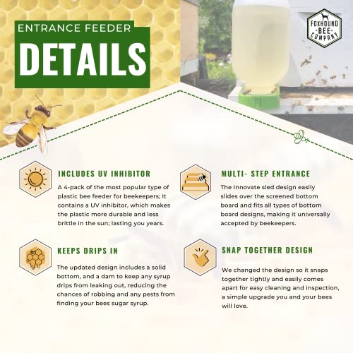 Foxhound Bee Company Front Entrance Honey Bee Feeder and Lid for Feeding Bees Water or Sugar Syrup from The Front of The Hives in Beekeeping - 4 Pack - size: 4 Pack Entrance Feeders